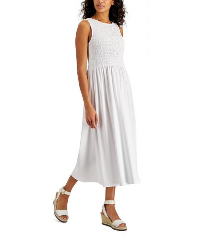 Women's Smocked Sleeveless Dress White $21.93 Dresses