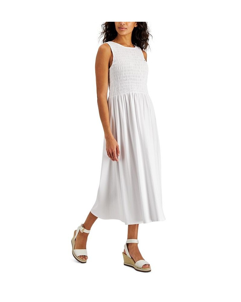 Women's Smocked Sleeveless Dress White $21.93 Dresses