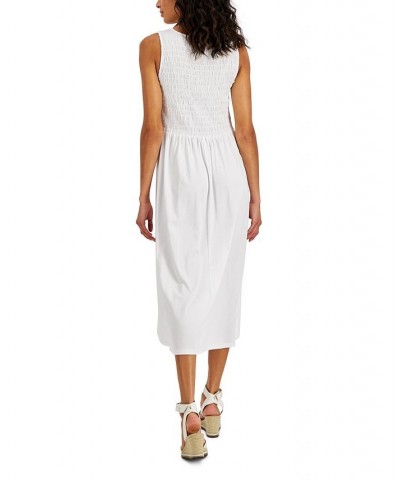 Women's Smocked Sleeveless Dress White $21.93 Dresses