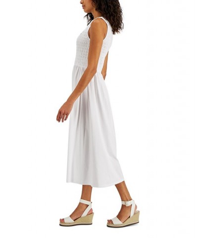 Women's Smocked Sleeveless Dress White $21.93 Dresses