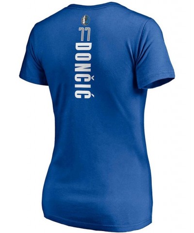 Women's Luka Doncic Blue Dallas Mavericks Playmaker Logo Name Number V-Neck T-shirt Blue $15.17 Tops