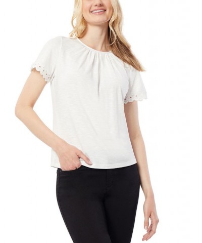 Women's Drapey Slub Lace Trim Short Sleeves T-shirt NYC White $31.97 Tops