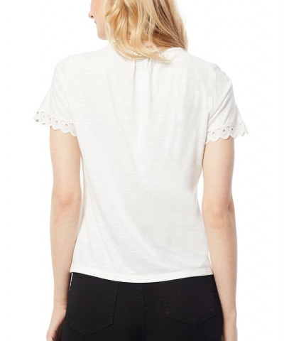 Women's Drapey Slub Lace Trim Short Sleeves T-shirt NYC White $31.97 Tops