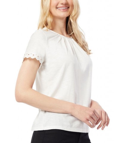 Women's Drapey Slub Lace Trim Short Sleeves T-shirt NYC White $31.97 Tops