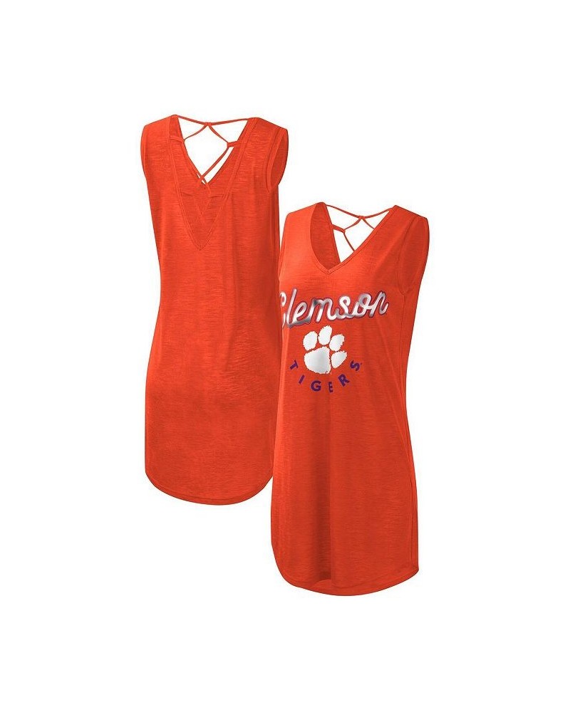 Women's Orange Clemson Tigers Game Time Burnout Cover-Up V-Neck Dress Orange $24.83 Swimsuits