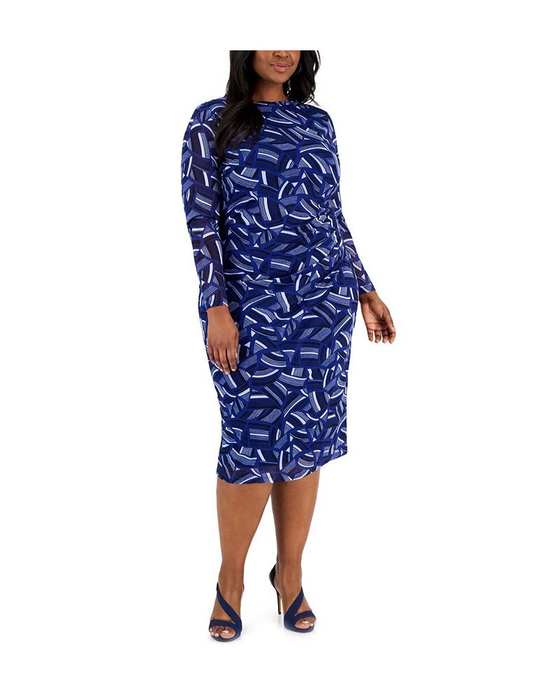 Plus Size Printed Long-Sleeve Sheath Dress Crimson Combo $21.41 Dresses