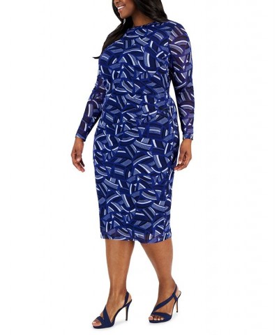 Plus Size Printed Long-Sleeve Sheath Dress Crimson Combo $21.41 Dresses