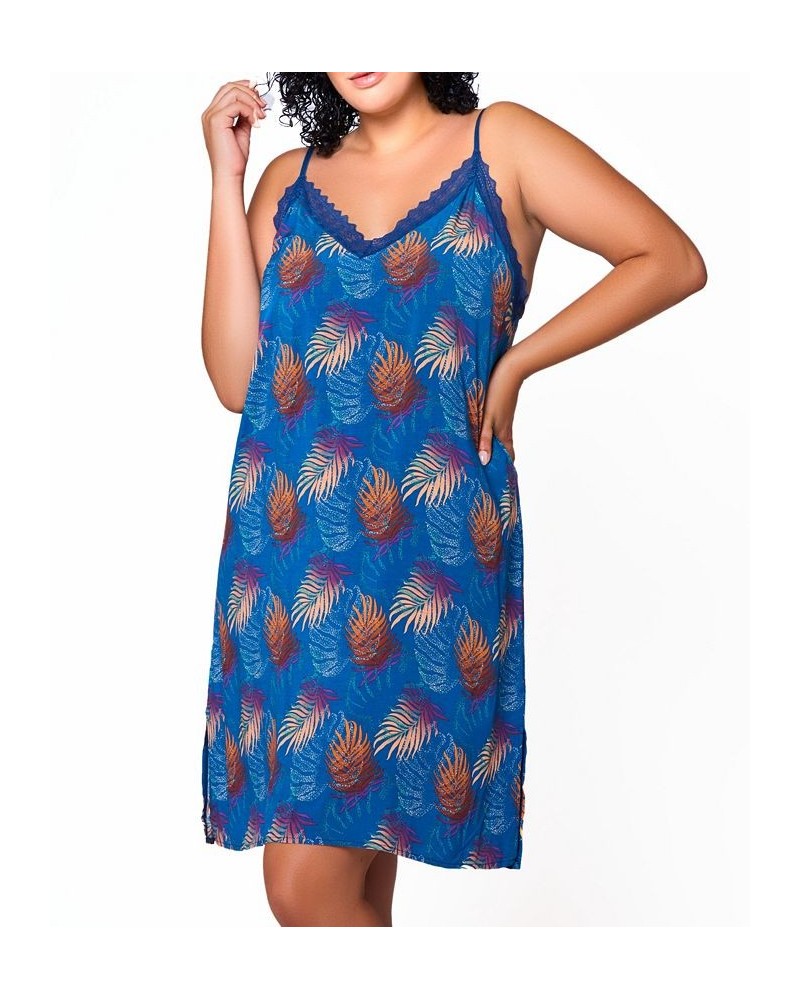 Ellie Plus Size Soft Rayon and Lace Chemise Blue $34.30 Lingerie