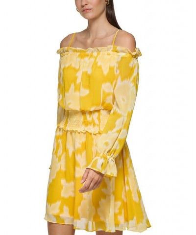 Women's Off-The-Shoulder Chiffon Dress Lemon Chrome Multi $54.76 Dresses