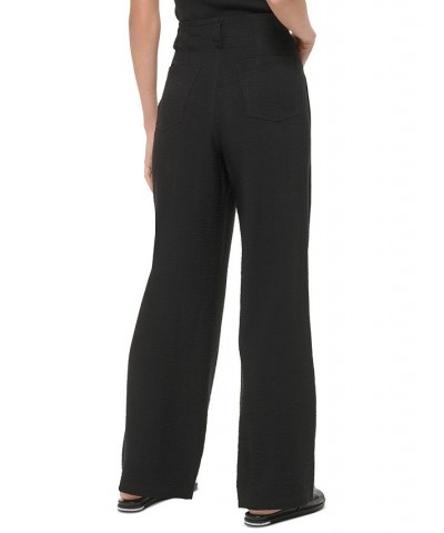 Women's Crinkled High Rise Front-Zip Pants Black $43.60 Pants