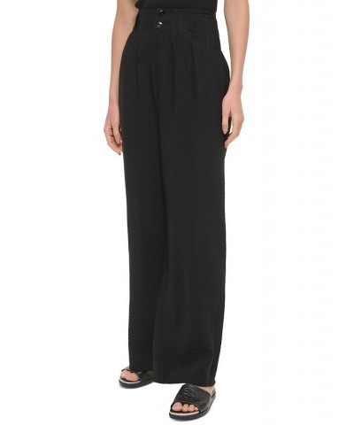 Women's Crinkled High Rise Front-Zip Pants Black $43.60 Pants