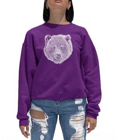 Women's Crewneck Word Art Bear Face Sweatshirt Top Purple $26.49 Tops