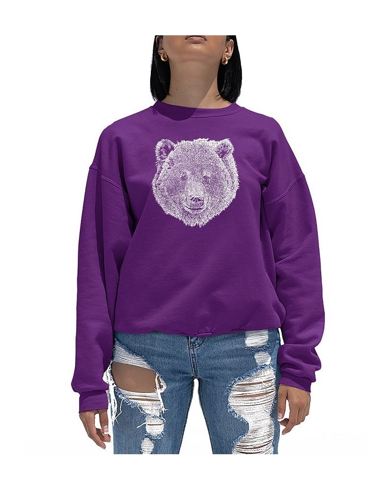 Women's Crewneck Word Art Bear Face Sweatshirt Top Purple $26.49 Tops