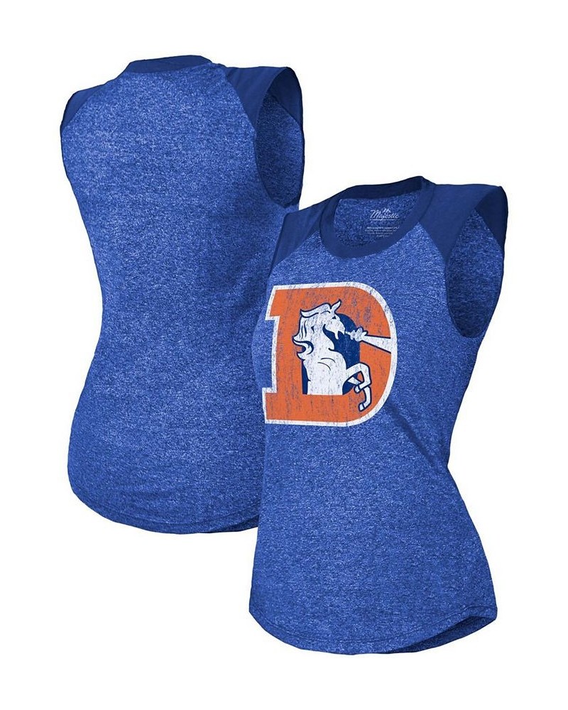 Women's Royal Denver Broncos Retro Tri-Blend Raglan Muscle Tank Top Royal Blue $26.99 Tops