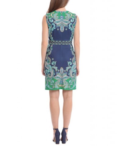 Women's Printed Sleeveless Sheath Dress Navy/aqua $35.70 Dresses