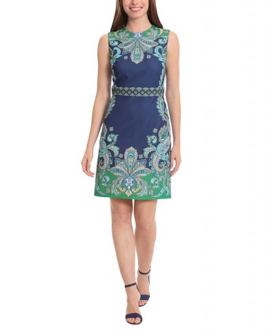 Women's Printed Sleeveless Sheath Dress Navy/aqua $35.70 Dresses