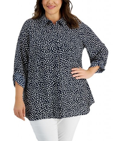 Plus Size Printed Utility Tunic Blue $23.88 Tops