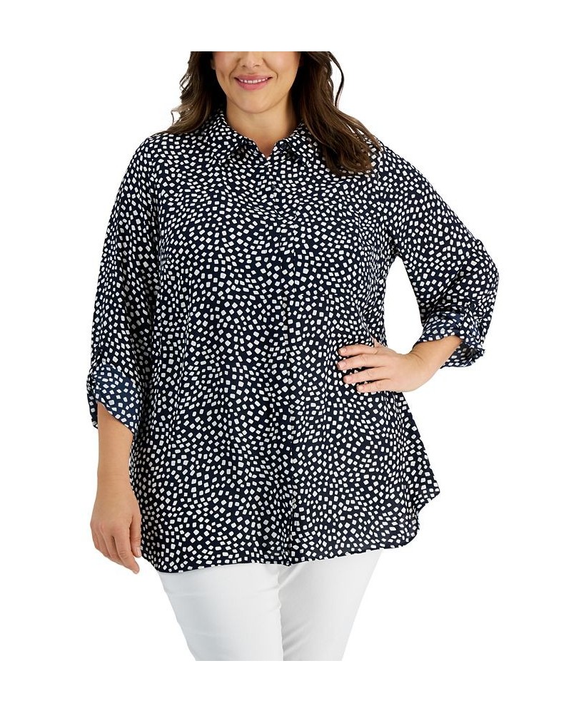 Plus Size Printed Utility Tunic Blue $23.88 Tops