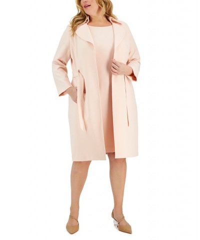 Plus Size Belted Trench Jacket and Sheath Dress Pink $96.80 Suits