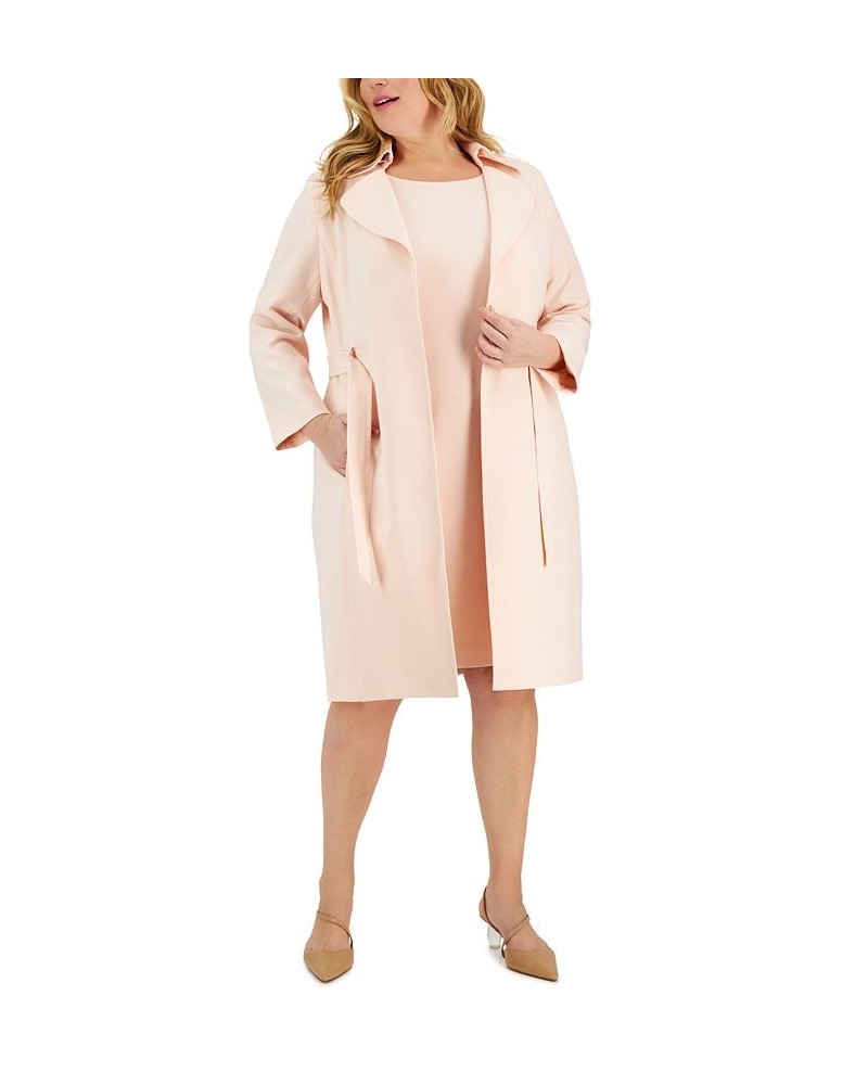 Plus Size Belted Trench Jacket and Sheath Dress Pink $96.80 Suits