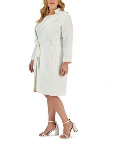 Plus Size Belted Trench Jacket and Sheath Dress Pink $96.80 Suits