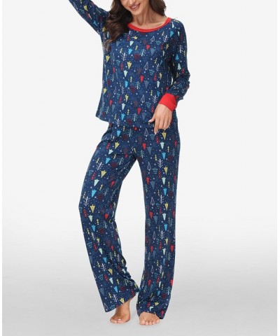 Women's Long Sleeve Sweat Top with Lounge Pant Set of 2 Trees $25.09 Sleepwear