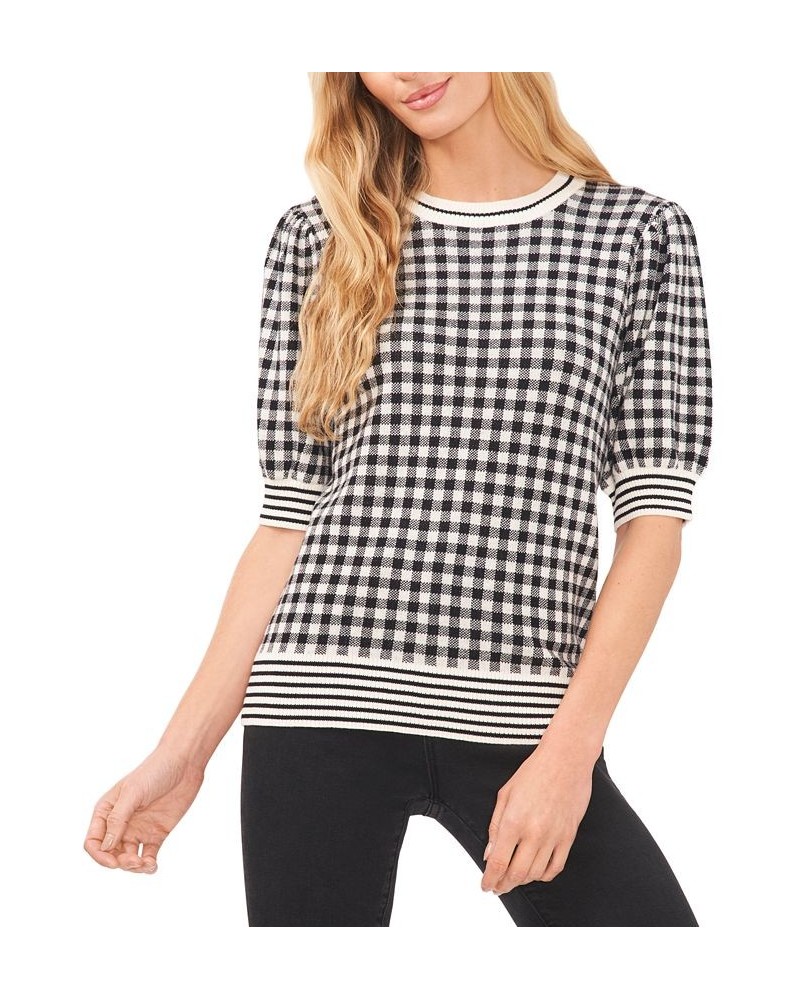 Women's Plaid Puff-Sleeve Sweater Rich Black $40.05 Sweaters