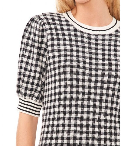 Women's Plaid Puff-Sleeve Sweater Rich Black $40.05 Sweaters