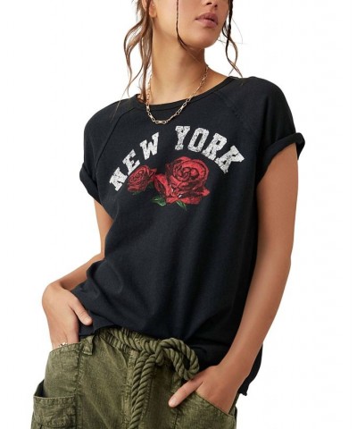 Women's Cotton State Flower Texas Graphic T-Shirt Washed Black NY $29.24 Tops