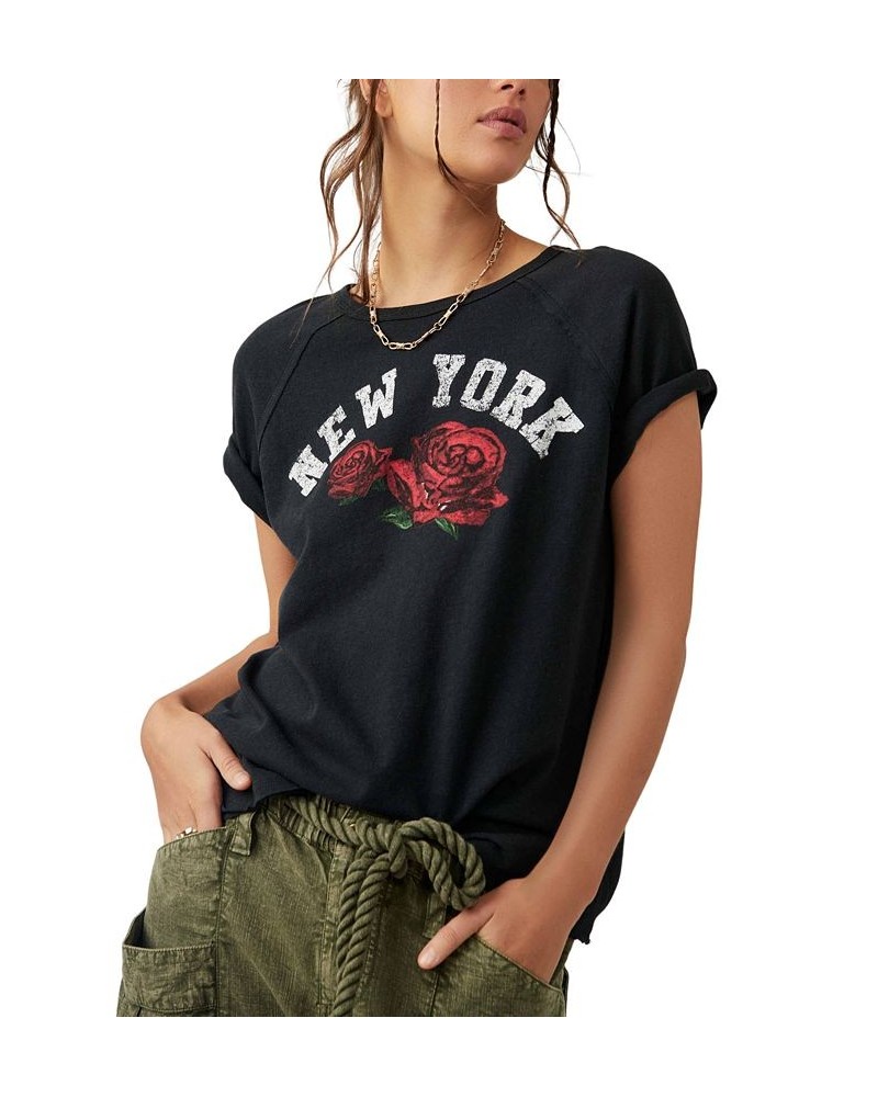 Women's Cotton State Flower Texas Graphic T-Shirt Washed Black NY $29.24 Tops