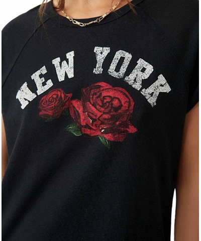 Women's Cotton State Flower Texas Graphic T-Shirt Washed Black NY $29.24 Tops