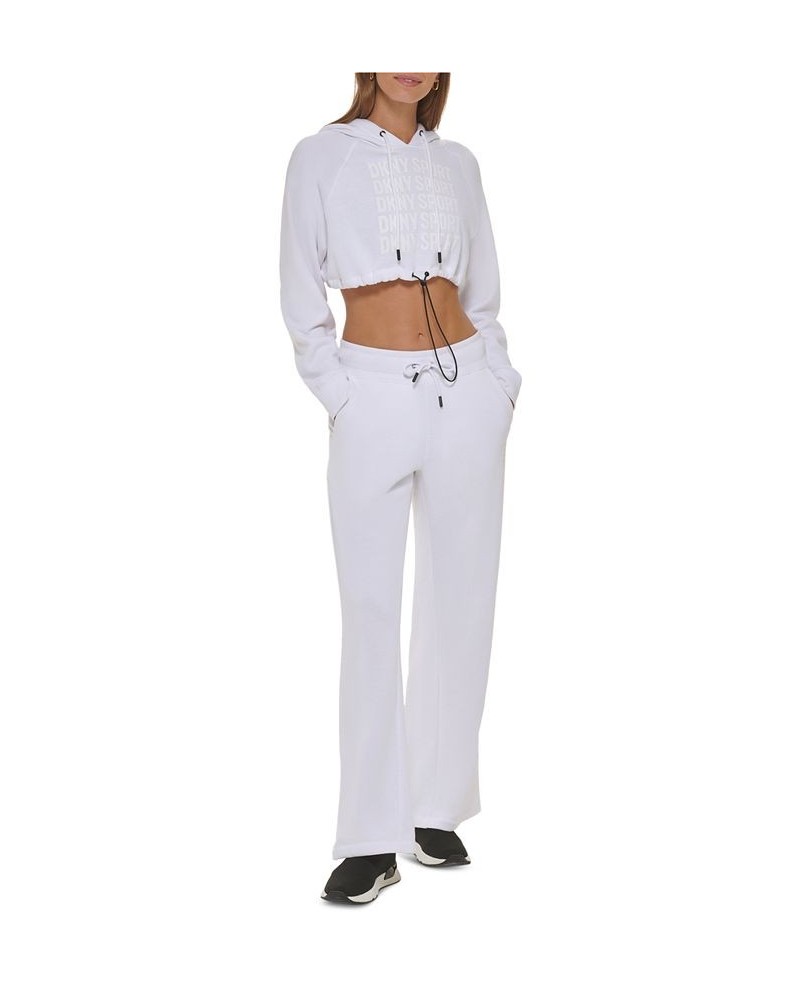 Women's Performance Cropped Repeat-Logo Drawstring Hoodie White $25.96 Tops