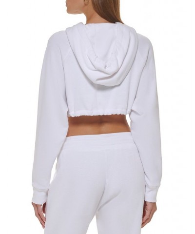 Women's Performance Cropped Repeat-Logo Drawstring Hoodie White $25.96 Tops