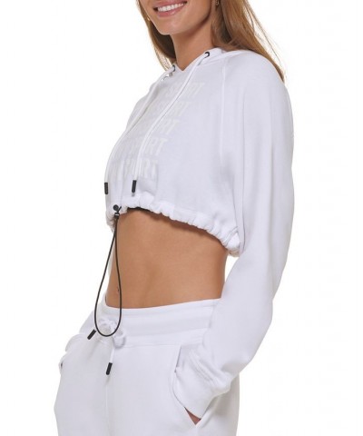 Women's Performance Cropped Repeat-Logo Drawstring Hoodie White $25.96 Tops