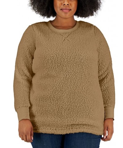 Plus Size Sherpa Tunic Tan/Beige $10.89 Sweatshirts