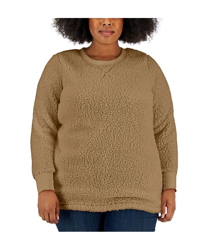 Plus Size Sherpa Tunic Tan/Beige $10.89 Sweatshirts