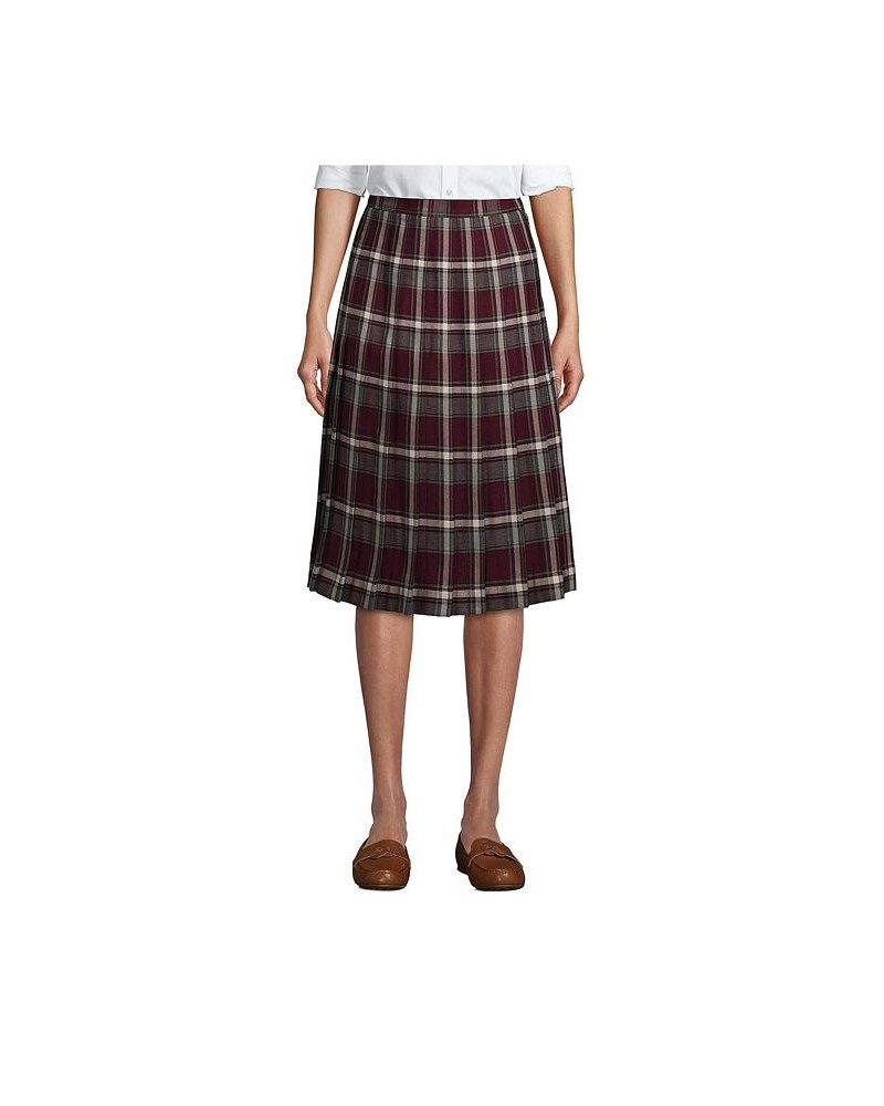 School Uniform Women's Plaid Pleated Skirt Below the Knee Burgundy/gray plaid $34.19 Skirts