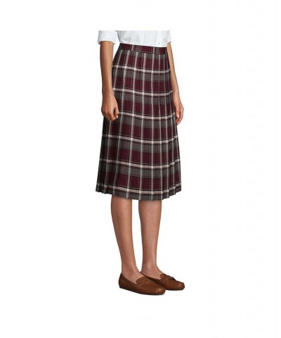 School Uniform Women's Plaid Pleated Skirt Below the Knee Burgundy/gray plaid $34.19 Skirts