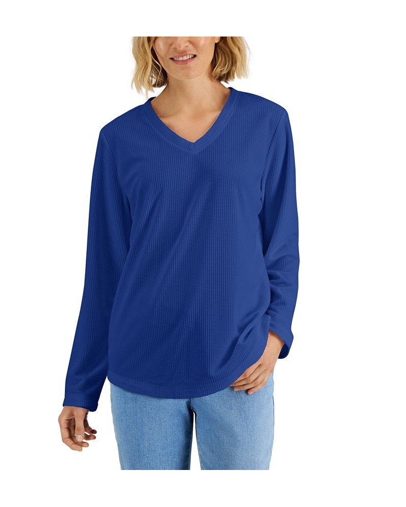 Women's Textured Microfleece V-Neck Top Ultra Blue $12.21 Tops