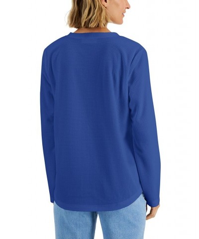 Women's Textured Microfleece V-Neck Top Ultra Blue $12.21 Tops