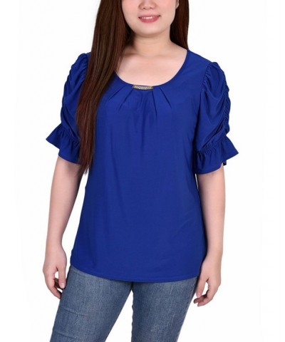 Petite Elbow Cuffed Sleeve Hardware Top Surf The Web $15.19 Tops