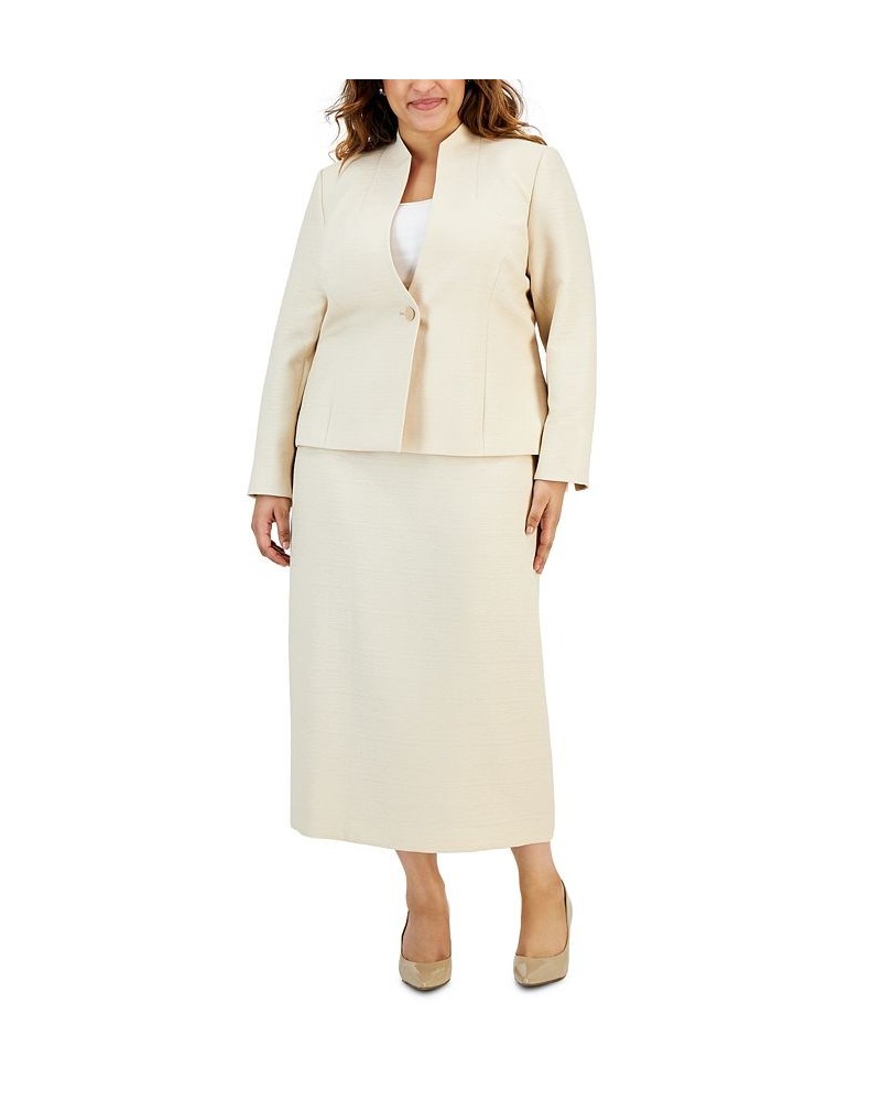 Plus Size Shimmer Tweed Jacket & Midi Skirt Gold $128.00 Suits