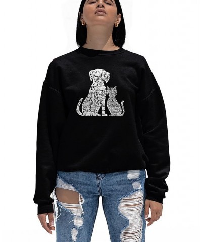 Women's Crewneck Word Art Dogs and Cats Sweatshirt Top Black $21.00 Tops