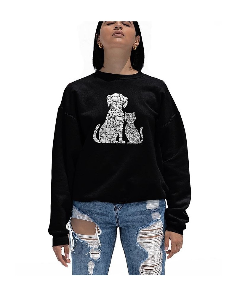 Women's Crewneck Word Art Dogs and Cats Sweatshirt Top Black $21.00 Tops