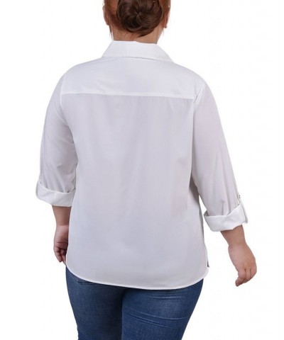 Plus Size 3/4 Roll Tab Blouse with Pockets Ivory/Cream $13.72 Tops