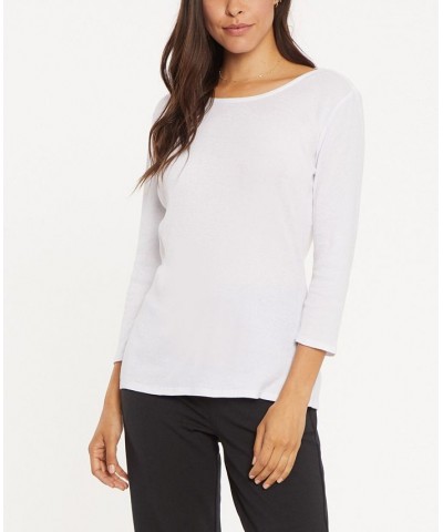 Women's 3/4 Sleeve Ribbed Tee White $28.32 Tops