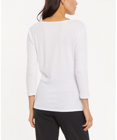 Women's 3/4 Sleeve Ribbed Tee White $28.32 Tops