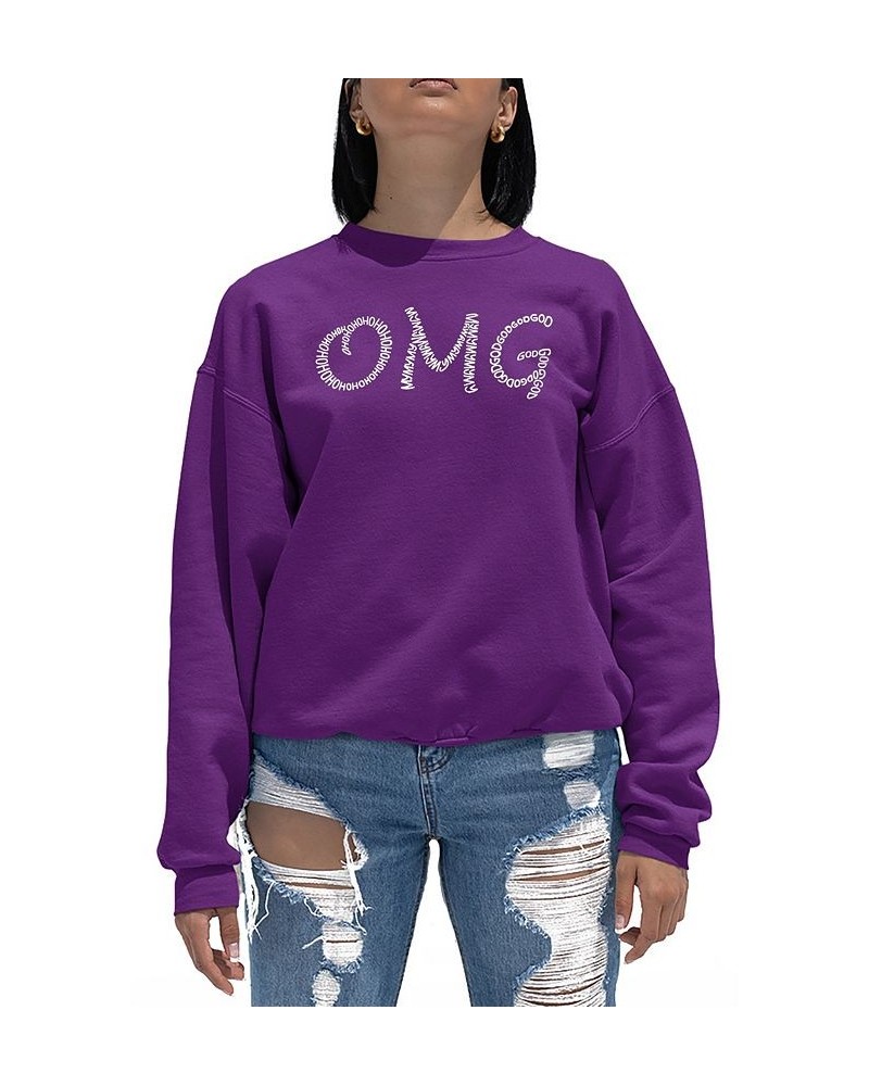 Women's Word Art Crewneck OMG Sweatshirt Purple $24.50 Tops