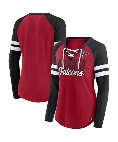 Women's Branded Red Black Atlanta Falcons True to Form Raglan Lace-Up V-Neck Long Sleeve T-shirt Red, Black $31.89 Tops
