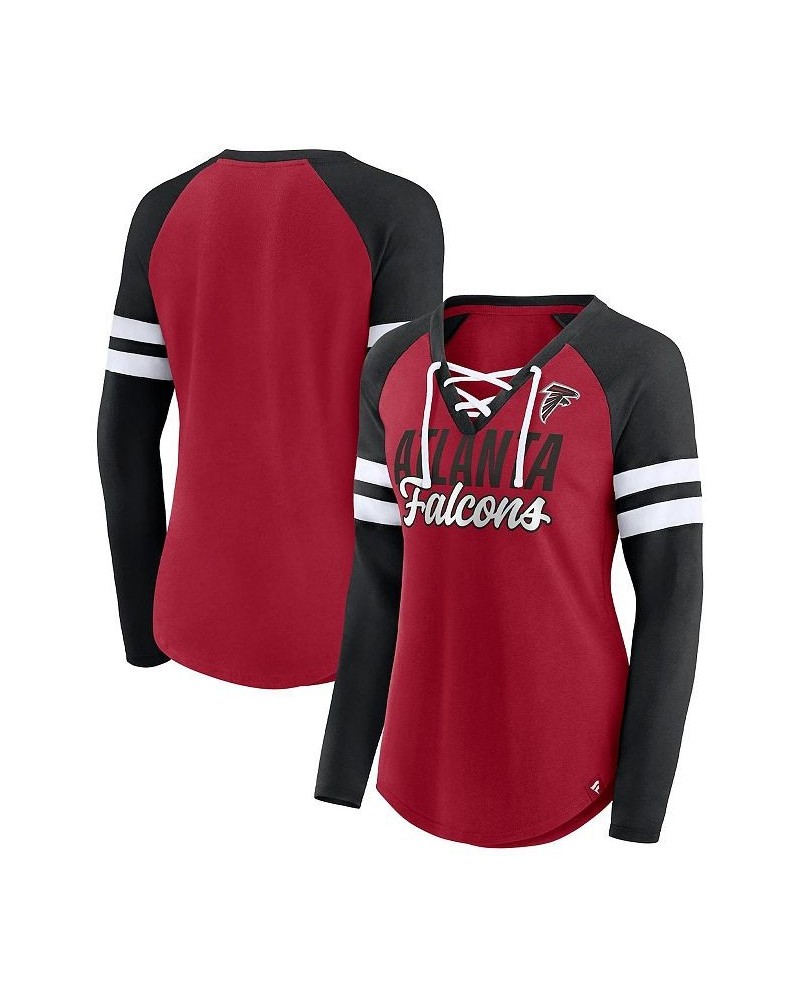 Women's Branded Red Black Atlanta Falcons True to Form Raglan Lace-Up V-Neck Long Sleeve T-shirt Red, Black $31.89 Tops